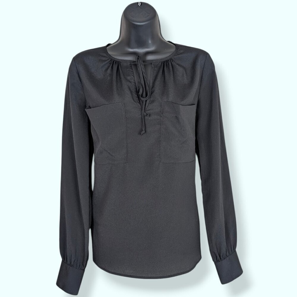 BCBGMaxAzria Black Joss Front Tie Blouse